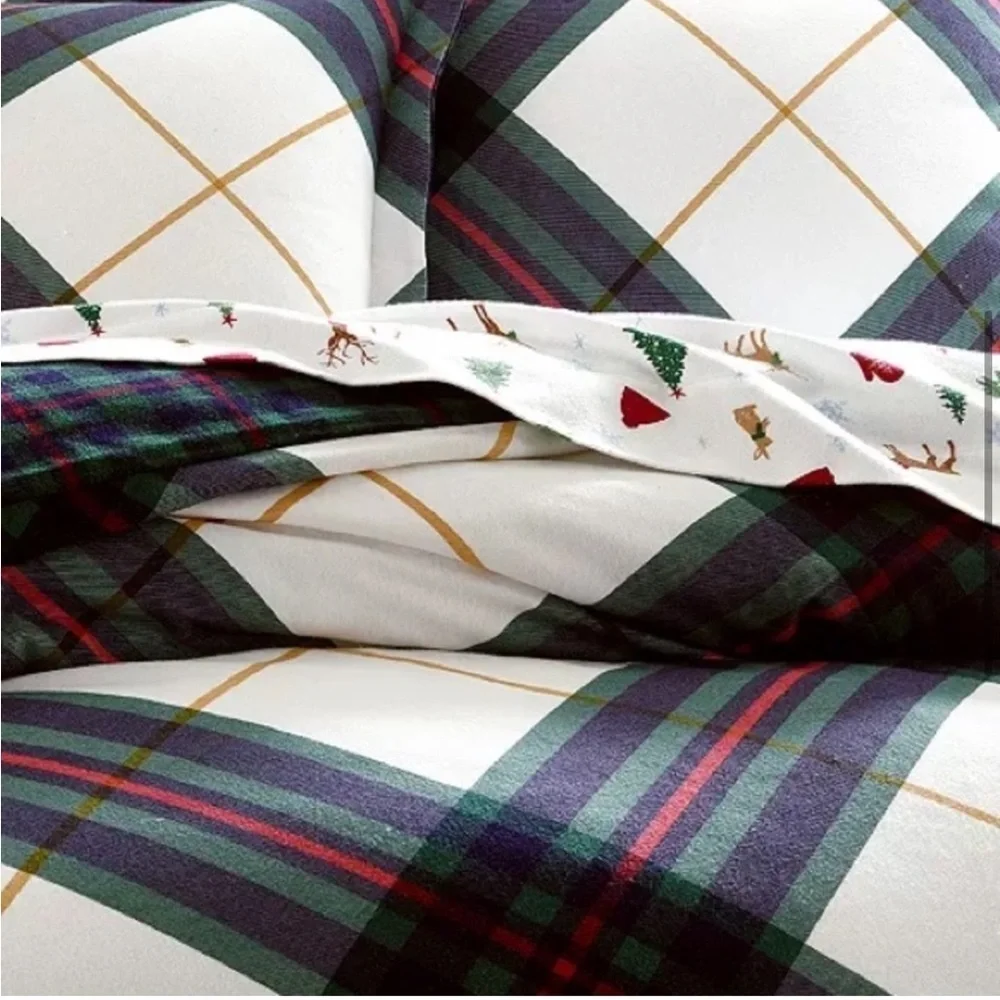 Martha Stewart Winter Lodge 100% Cotton Plaid Flannel Duvet Cover Twin Size NWT!